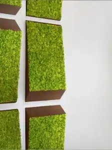 Moderne groene mos muurkunst installatie.