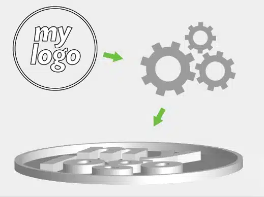 Logo transforming into 3D metal gears