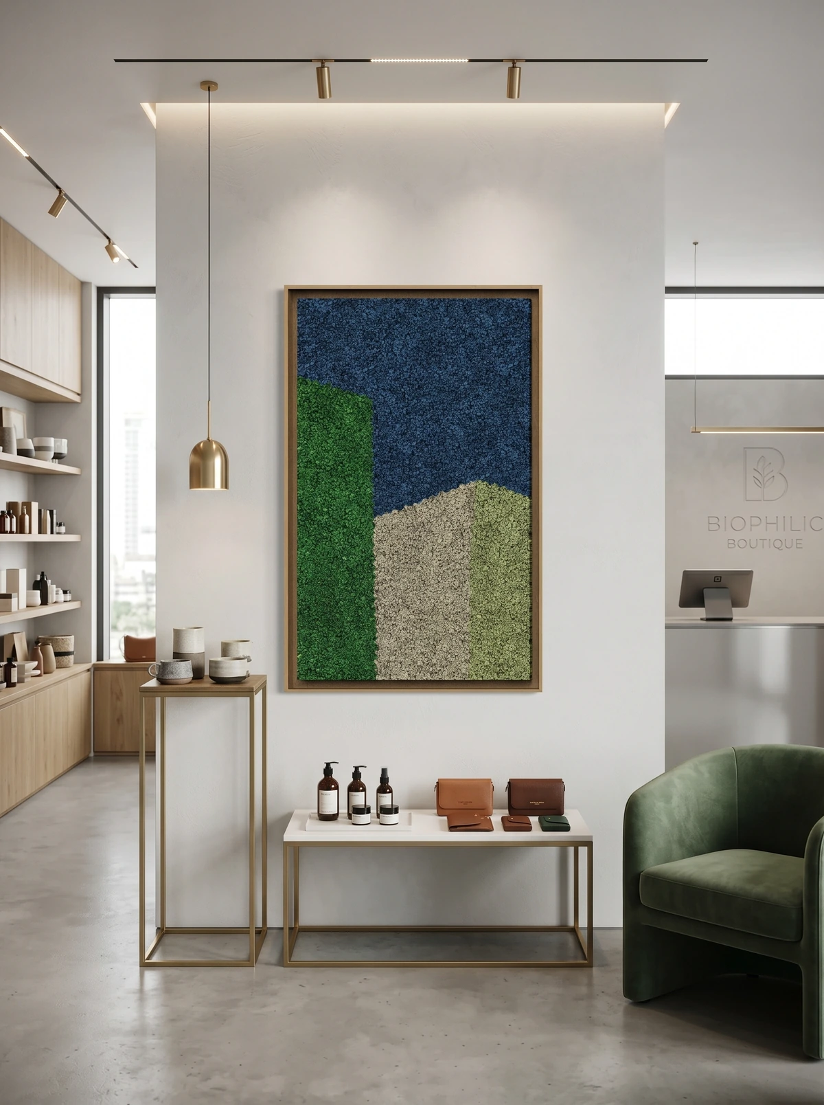 Framed - Acoustic Moss Wall Panels in Oak Frames - Greenmood